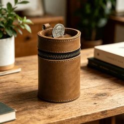 Genuine Leather Coin Holder with Zipper Closure